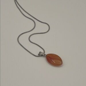 Elegant Silver and Orange Carnelian Agate Pendant Necklace